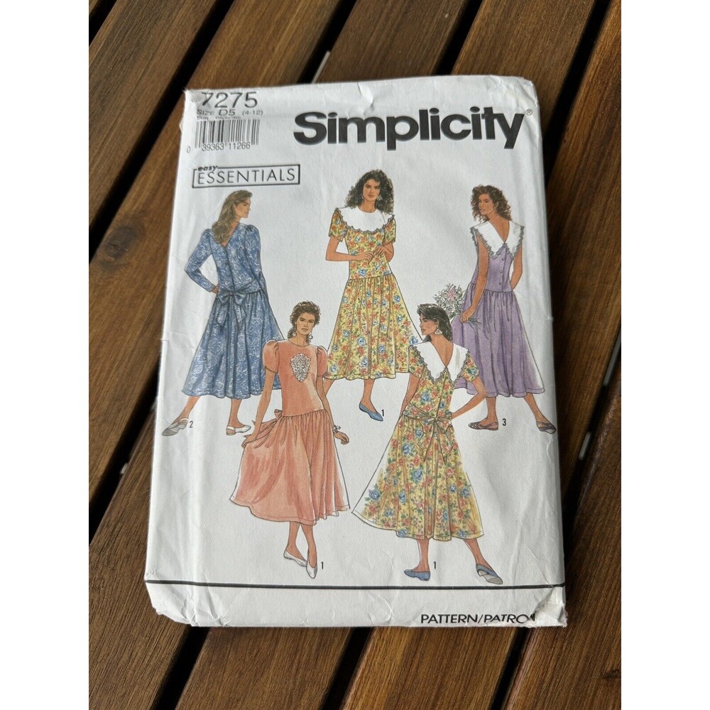 Simplicity Sewing Pattern 7275 Easy Essentials Sizes 4-12 Dress Collar 1991